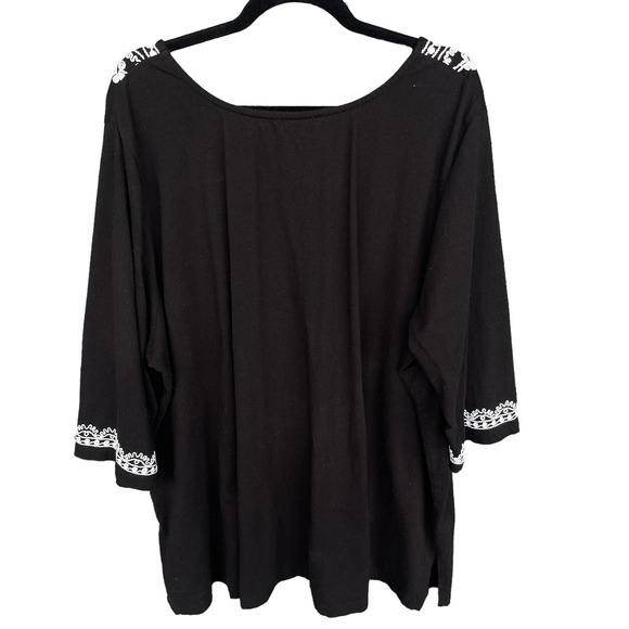 Woman Within Tunic Top Womens Plus Size 3X Black White Embroidered 3/4 Sleeve - Picture 3 of 11